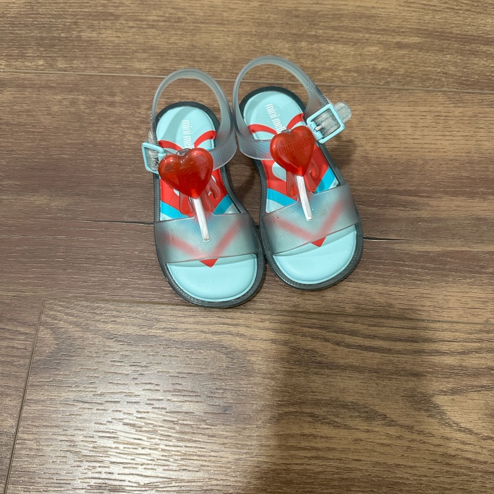 Mini Melissa Kids' Aqua and Red Heart Lollipop Sandals